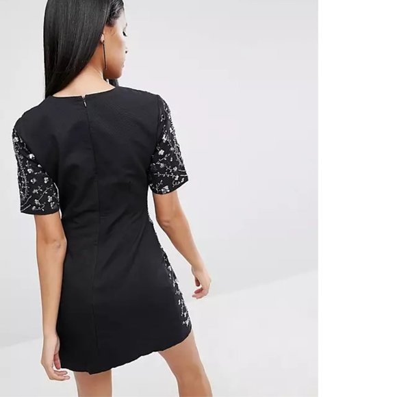 ASOS Collections All Over Embellished Sequins Embroider Shift Aline Cotton Dress - Picture 4 of 15